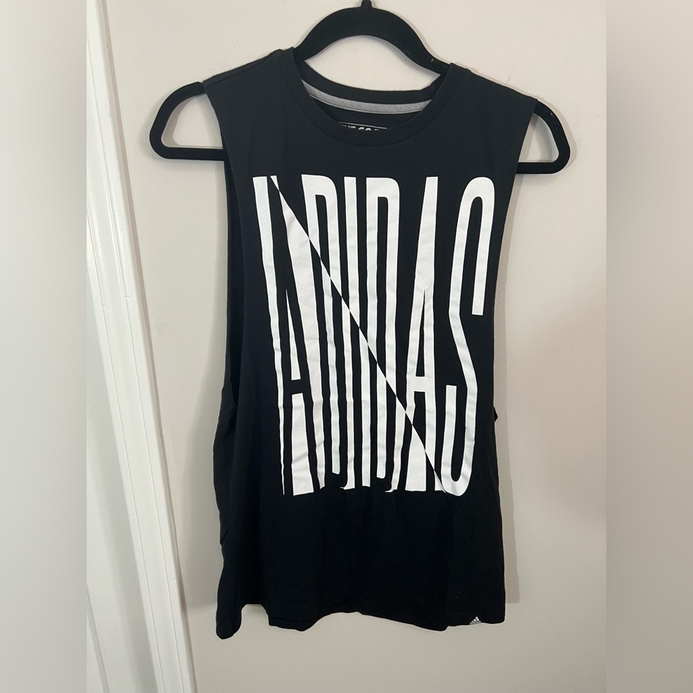 Adidas Women's Black and White The Go To Muscle Tee,medium